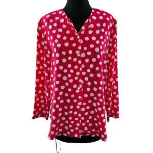 REAL CLOTHES SAKS FIFTH AVENUE Pink White Polka-Dot Silk Button-Down Top Size M